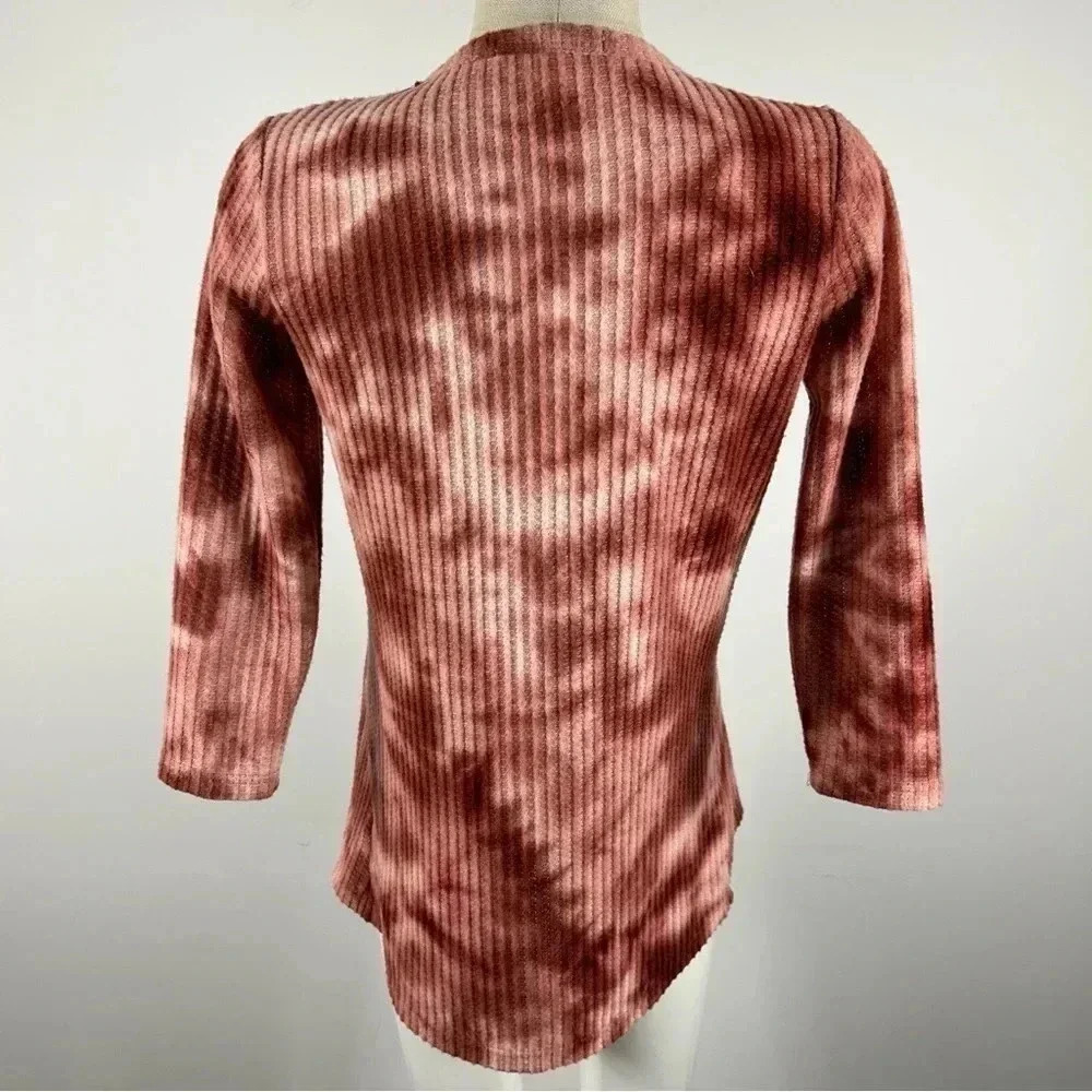 Warehouse One Boho Tie-Dye Open Front Cardigan XS Rust Watercolor Tunic ❤️ - Picture 4 of 10